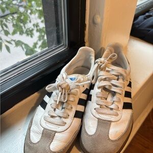 Sambas Adidas White and Tan Sneakers with Black Stripes